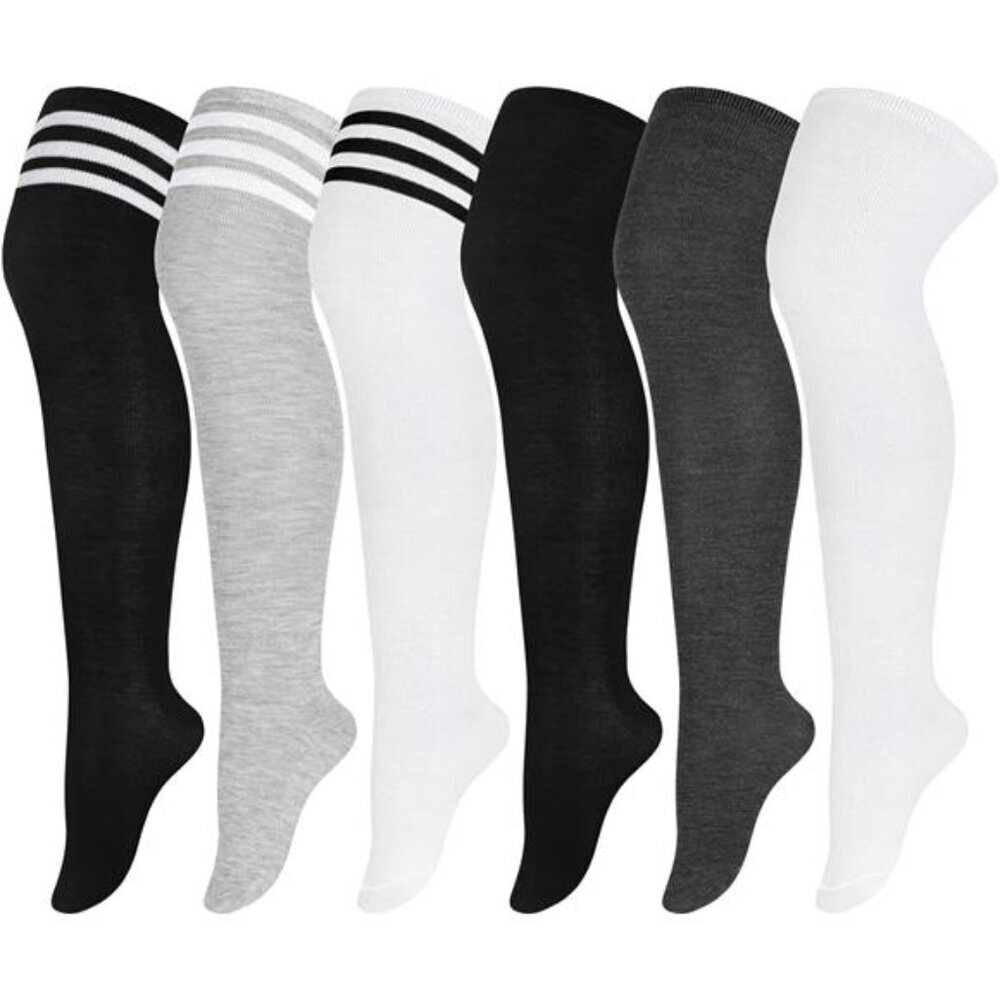 Aneco 6 Pairs Plus Size Over Knee Socks Women Warm Thigh High Stockings